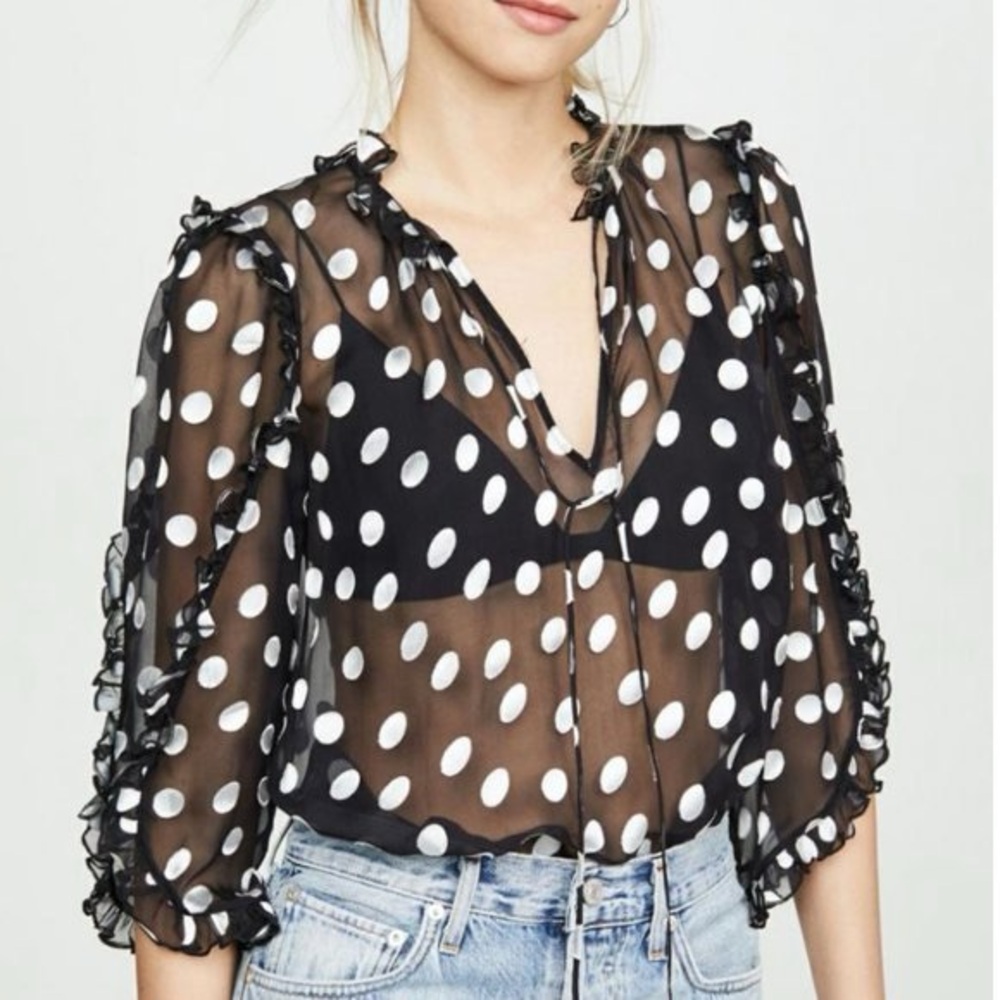 Alice + Olivia Black and White Polka Dot Blouse